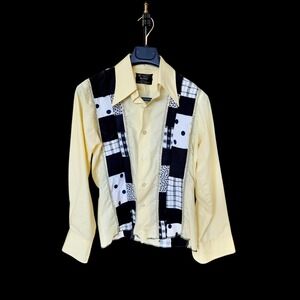 Vintage JCPenney Yellow Patchwork Polka Dot Plaid Button Down Shirt 15-32